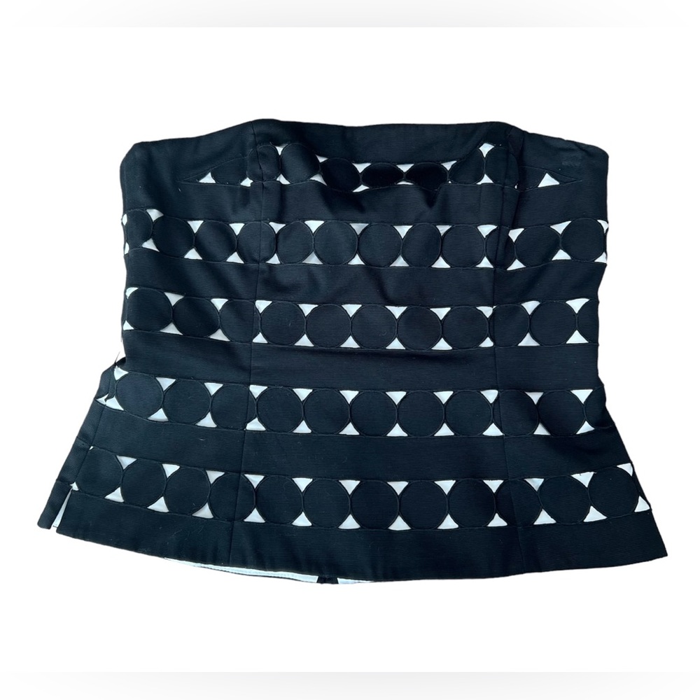 White House Black Market black white geometric circle strapless corset top